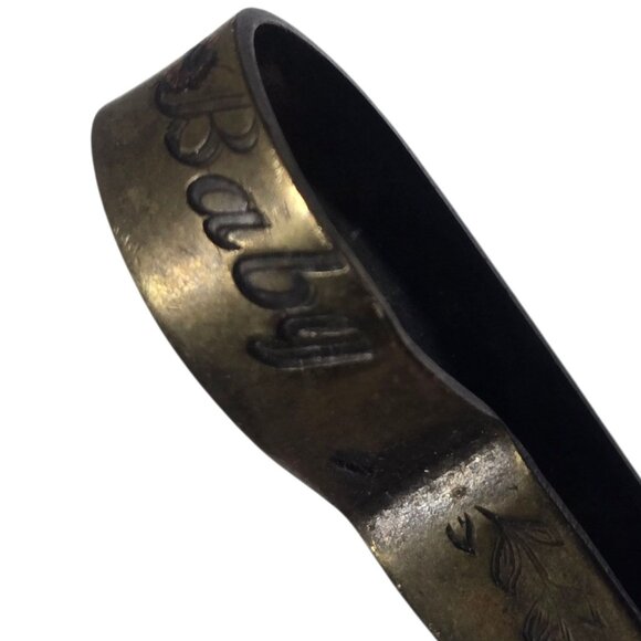 Vintage Curved Handle Baby Spoon Utensil Collectible Engraved Worn - Picture 3 of 16